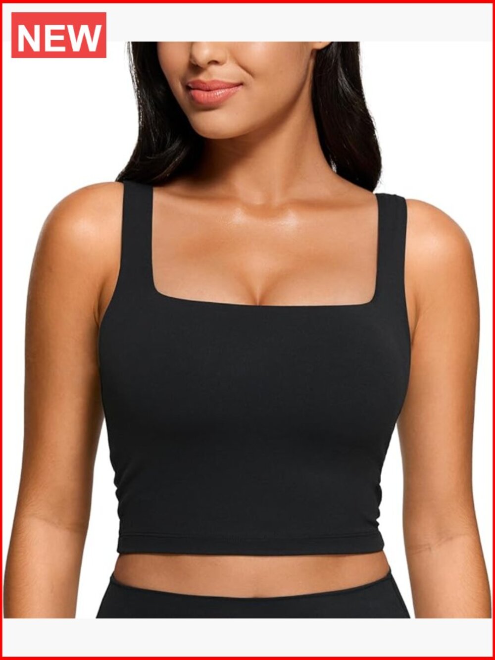 Butterluxe Square Neck Crop Tank Top Sports Bra Padded Longline Yoga